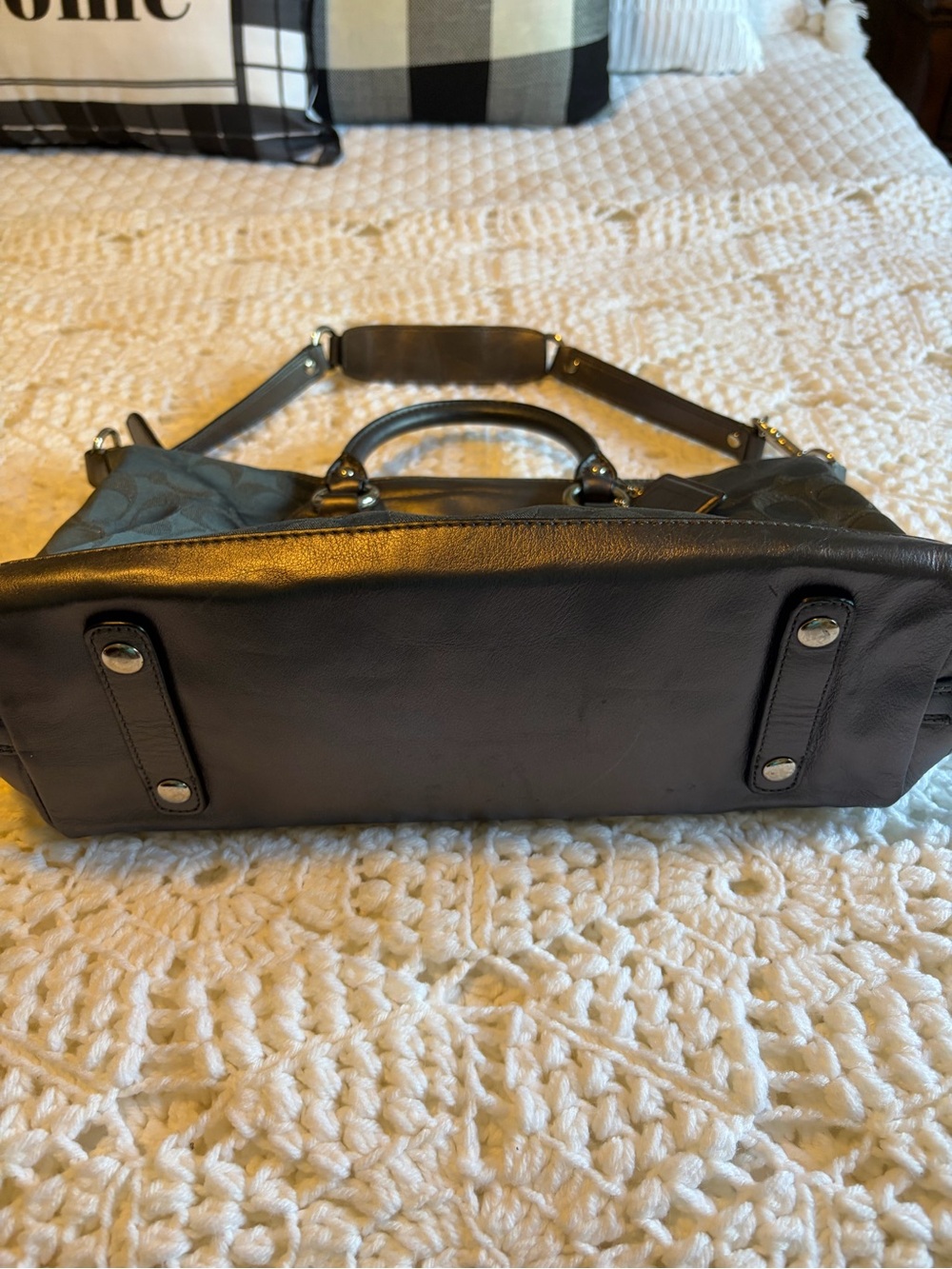 Coach pewter Signature Canvas Convertible Satchel with Leather Trim - Picture 3 of 7